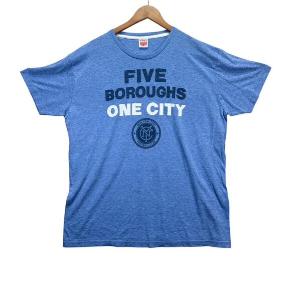 Five Boroughs One City New York Football Club Soccer Sports FC T-Shirt Blue 2XL - Picture 1 of 4